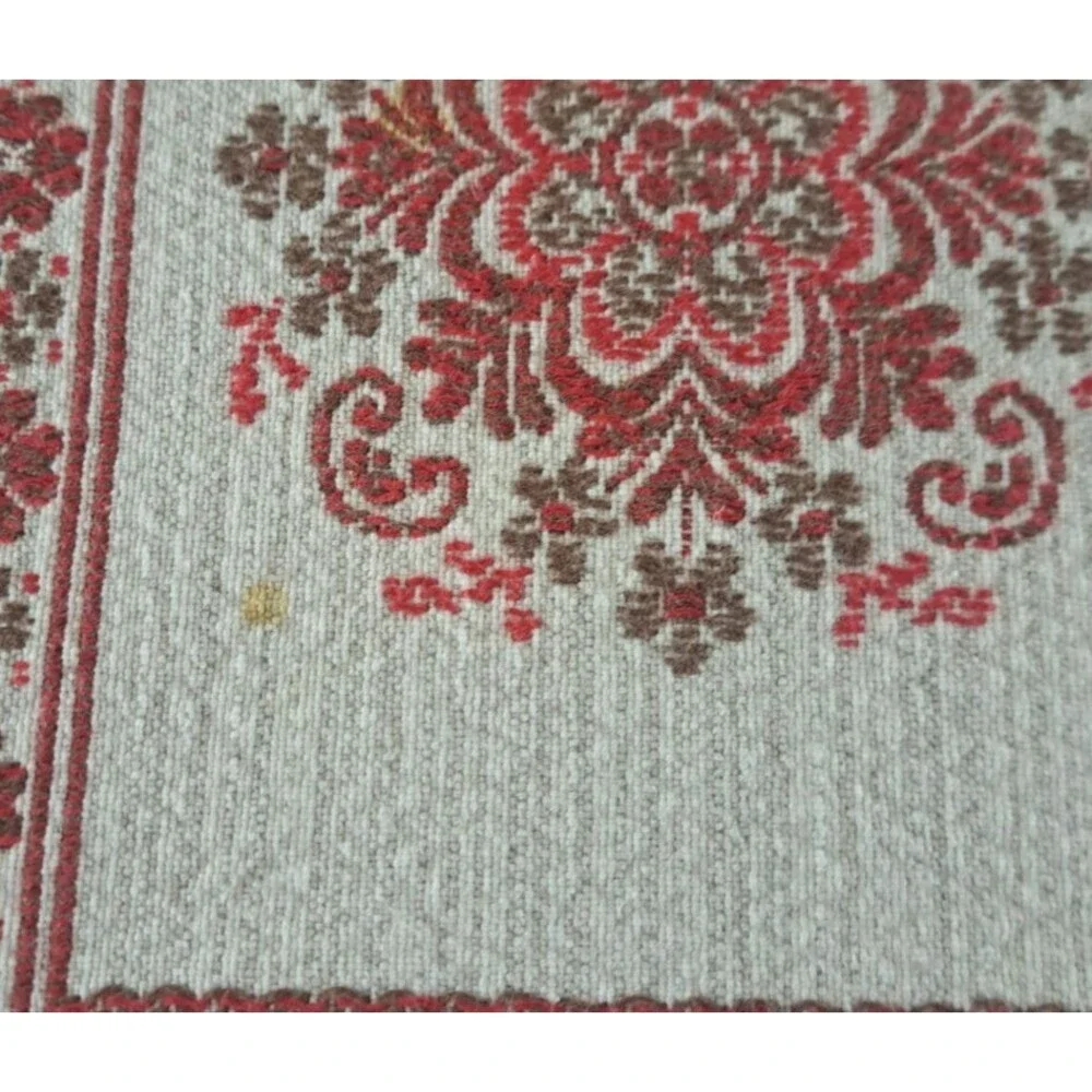 Woven Folk Art Placemats Austria Set of 4 Fringe Cotton Linen 12x15 Red Floral